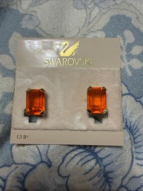 Swarovski Orange Emerald-Cut Clip-On Earrings